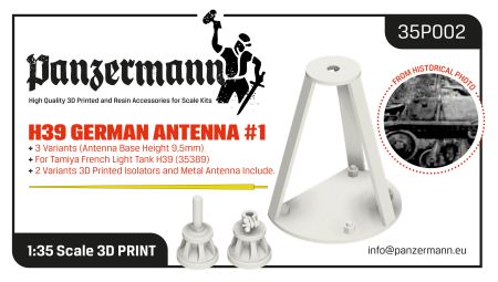 35P002 German H39 Antenna set 1, 3 variants, base height 9,5 mm, isolators and brass antenna