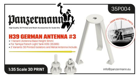 35P004 German H39 Antenna set 3, 1 varians, base height 7,5 mm, isolators and brass antenna